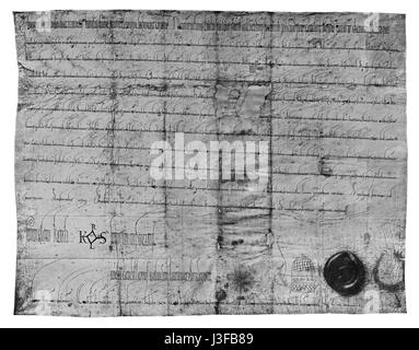 Questo documento storico di Francoforte sul meno presenta decreti o carte reali, che illustrano il quadro giuridico e politico della Germania medievale, con particolare attenzione al dominio imperiale durante il IX secolo. Foto Stock