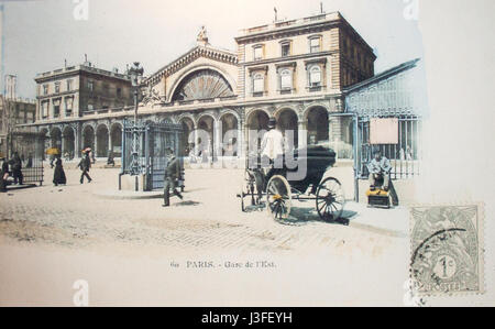 Gare de l'Est, Parigi, metà del XIX secolo sulla cartolina Foto Stock