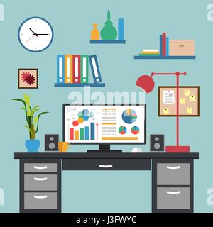 Design piatto di arredamento moderno ufficio-Creative piatto business moderno concetto di design Illustrazione Vettoriale