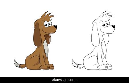 Illustrazione di un simpatico cane, dipinte e del contorno Illustrazione Vettoriale