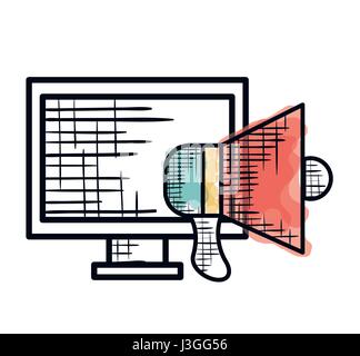 Megafono con audio computer icona isolato Illustrazione Vettoriale