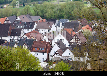 Helmarshausen, Bad Karlshafen, Superiore Valle Weser, Weser Uplands, Weserbergland, Reinhardswald, Hesse, Germania Foto Stock