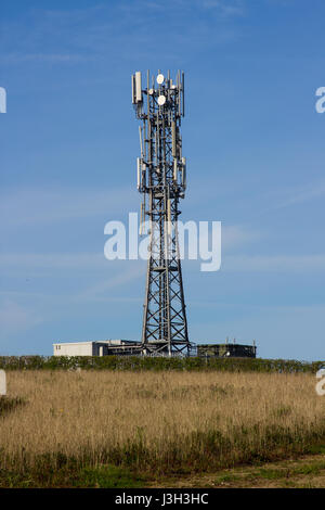 Un tipico della radio e della rete telefonica mobile telecommunications tower situare in terreni agricoli vicino Groomsport nella contea di Down, Irlanda del Nord fa un impres Foto Stock