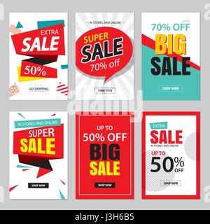Imposta di vendita banner sito web templates.Social media banner per lo shopping online. Illustrazioni vettoriali per poster, e-mail e newsletter progetta, annunci, pr Illustrazione Vettoriale