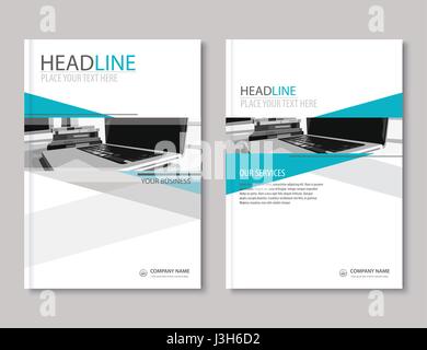 Relazione annuale brochure flyer design modello. Profilo aziendale business headline.opuscolo di presentazione del coperchio sfondo piatto. Illustrazione Vettoriale