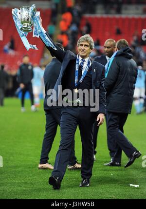 MANCHESTER CITY MANAGER MANUEL Liverpool e Manchester City stadio di Wembley a Londra Inghilterra 28 Febbraio 2016 Foto Stock