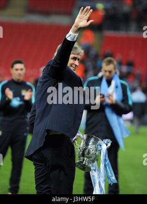 MANCHESTER CITY MANAGER MANUEL Liverpool e Manchester City stadio di Wembley a Londra Inghilterra 28 Febbraio 2016 Foto Stock