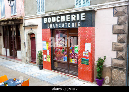 Tradizionale negozio di macellaio in case di La Cadière d'Azur village, Francia Foto Stock