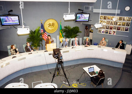 Miami Beach Florida, Municipio, edificio, Stato della città Indirizzo, Commission Chambers, sindaco Matti Herrera Bower, governo municipale, commissari, cham Foto Stock