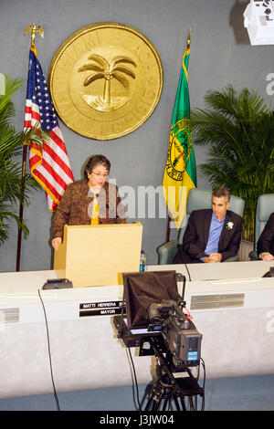 Miami Beach Florida, Municipio, edificio, Stato della città Indirizzo, Commission Chambers, sindaco Matti Herrera Bower, governo municipale, commissari, cham Foto Stock