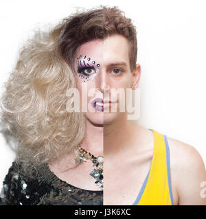 Drag queen prima e dopo il make-up Foto Stock