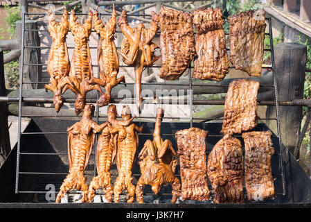 Barbecue di coniglio in cinese in Hongya, montagne del Sichuan - Cina Foto Stock