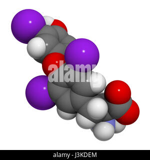 Struttura chimica di una molecola di triiodotironina. triiodotironina (T3, liotironina) è una ghiandola tiroidea ormone che gioca un ruolo in energia metab Foto Stock