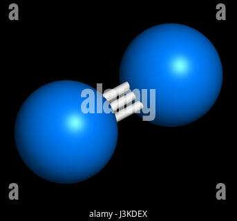 Azoto elementare (N2) molecola. Il gas di azoto è il principale componente dell'atmosfera della terra. Atomi come mostrato con codice colore sfere. Foto Stock
