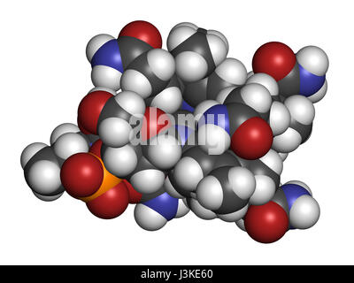 Idrossicobalamina vitamina B12 molecola. Spesso somministrato terapeuticamente in caso di carenza di B12 ma anche per trattare il cianuro avvelenando. Gli atomi sono represente Foto Stock