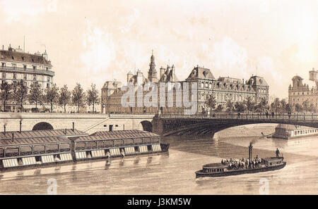 Un'illustrazione del 1867 di Hoffbauer dell'Hôtel de Ville (Municipio) di Parigi, che mostra la grandezza architettonica di questo edificio storico situato nel IV arrondissement. Foto Stock