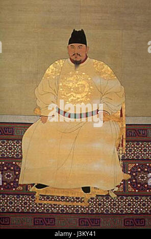 Hongwu (Zhu Yuanzhang) fu il primo imperatore della dinastia Ming, che regnò dal 1368 al 1398. È noto per aver fondato la dinastia Ming dopo aver rovesciato la dinastia Yuan. Il regno di Hongwu è segnato da riforme significative in agricoltura, legge e governo centrale, che hanno contribuito a consolidare il potere della dinastia. Foto Stock