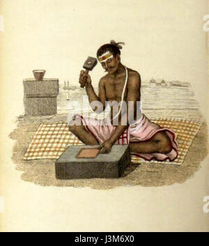 Il termine "Goldbeater" si riferisce a una professione coinvolta nel mestiere di battere l'oro in fogli sottili per l'uso in varie applicazioni come decorazione, doratura o conservazione. Goldbeaters giocò un ruolo importante nella produzione di arti decorative e artigianato. Foto Stock