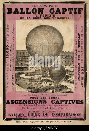 Grand ballon captif un vapeur de la cour des Tuileries, broadsheet, Parigi, 1878 Foto Stock