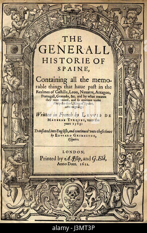 "HisSpaineTitlePage" si riferisce a un frontespizio di un documento storico sulla storia spagnola o sul dominio coloniale, che racchiude eventi importanti o narrazioni culturali dell'Impero spagnolo. Foto Stock