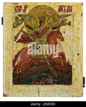 Icona di Saint Michael cavaliere (Russia, XIX c., priv. coll.) Foto Stock