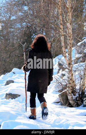Escursionista, Moerschieder Burr, Hunsrueck-Hochwald National Park, Germania Foto Stock
