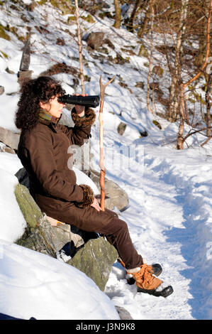Escursionista, Moerschieder Burr, Hunsrueck-Hochwald National Park, Germania Foto Stock
