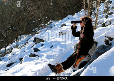 Escursionista, Moerschieder Burr, Hunsrueck-Hochwald National Park, Germania Foto Stock