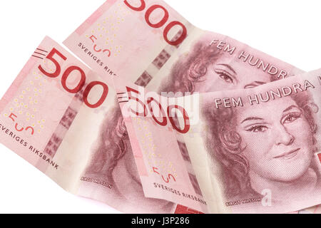 Valuta svedese closeup su sfondo bianco. 500 Kronor Foto Stock