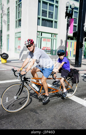 Miami Florida,Flagler Street,Bike Miami Downtown,strada chiusa,senza traffico veicoli,bicicletta,bicicletta,equitazione,bicicletta,motociclista,bici,adulti uomo male Foto Stock