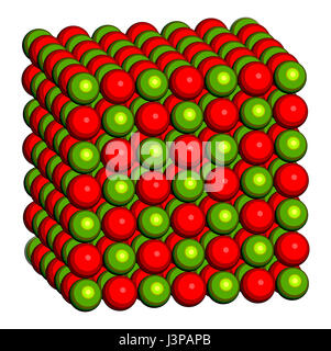 Ossido di calcio (CaO, la calce viva, calce viva), struttura cristallina.  Ingrediente essenziale di cemento. Atomo di ossigeno raffigurato come sfere  rosse, calcio come spher blu Foto stock - Alamy