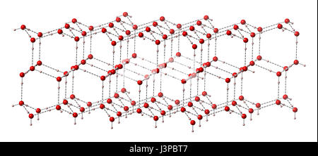 Ghiaccio (acqua congelata, esagonale), struttura cristallina. Gli atomi sono mostrati come codificati a colori sfere (idrogeno rosa, rosso di ossigeno). Foto Stock