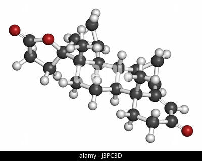 Drospirenone contraccettivi molecola di farmaco. Progestinico utilizzato nel controllo delle nascite pillole. Gli atomi sono rappresentati come sfere convenzionale con codifica colore: IDR Foto Stock