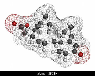 Drospirenone contraccettivi molecola di farmaco. Progestinico utilizzato nel controllo delle nascite pillole. Gli atomi sono rappresentati come sfere convenzionale con codifica colore: IDR Foto Stock