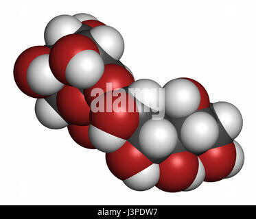 L isomalto sostituto dello zucchero (molecola di uno dei due componenti mostrati). Gli atomi sono rappresentati come sfere con i tradizionali colori: idrogeno (bianco), ca Foto Stock