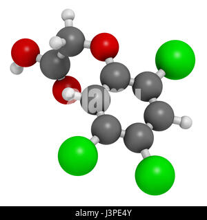 2,4,5-trichlorophenoxyacetic acido (2,4,5-T) erbicida molecola. Ingrediente di agente Orange. Gli atomi sono rappresentati come sfere con colore convenzionale c Foto Stock