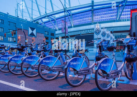 Shaw andare in bici stazione di noleggio, Vancouver, British Columbia, Canada. Foto Stock