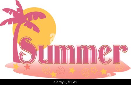 Estate testo estate stilizzata del testo in un Palm Island impostazione Illustrazione Vettoriale