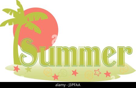 Estate testo estate stilizzata del testo in un Palm Island impostazione Illustrazione Vettoriale