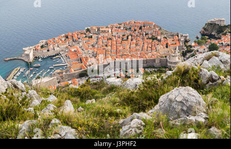 La pendenza (rivolta verso Dubrovnik) una volta era ricco di foreste di pino ma era quasi completamente eviscerato attraverso gli incendi durante la guerra croato di indipendenza. Foto Stock