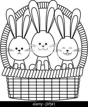 Cesto conigli celebrazione di Pasqua ornamento linea festiva Illustrazione Vettoriale