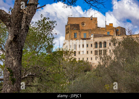 Santuari de Sant Salvador, Santuario de San Salvador, ex monastero, oggi con hotel Hostatgería Sant Salvador, vicino a città Felanitx, Mallorca, ES Foto Stock