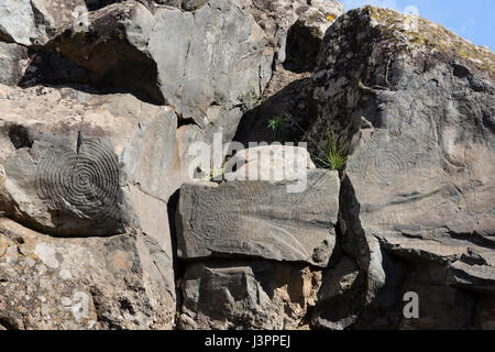 Iscrizioni rupestri, El Cementerio im Barranco las Canales, El Paso, La Palma, Spagna Foto Stock