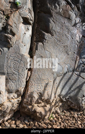 Iscrizioni rupestri, El Cementerio im Barranco las Canales, El Paso, La Palma, Spagna Foto Stock