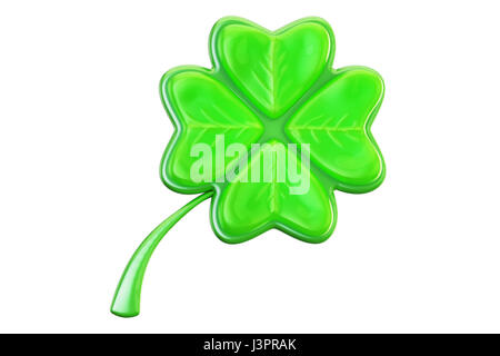 Quattro leaf clover closeup, 3D rendering su sfondo bianco Foto Stock