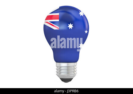 Lampadina con Australia bandiera, 3D rendering isolati su sfondo bianco Foto Stock