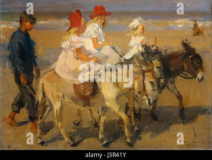 Il dipinto di Isaac Israels *Donkeyride* cattura una scena vivace e colorata di un giro d'asino, mostrando l'abilità di artistâ nel rappresentare la vita quotidiana con movimento e colori vivaci. Israels era noto per i suoi ritratti di scene di strada e vita urbana. Foto Stock