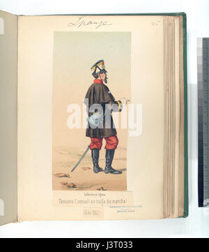 Un'immagine storica di un tenente colonnello di fanteria leggera in abbigliamento da marcia del 1862, raffigurante uniformi militari e ranghi di soldati durante la metà del XIX secolo. Foto Stock