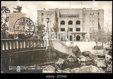 Giappone 1933 stampigliato real photo Cartolina con l'Auditorium comunale in Tsurumai Nagoya Foto Stock