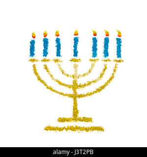 Jewish Hanukkah Menorah simbolo realizzata con polvere di colore, isolato su sfondo bianco Foto Stock